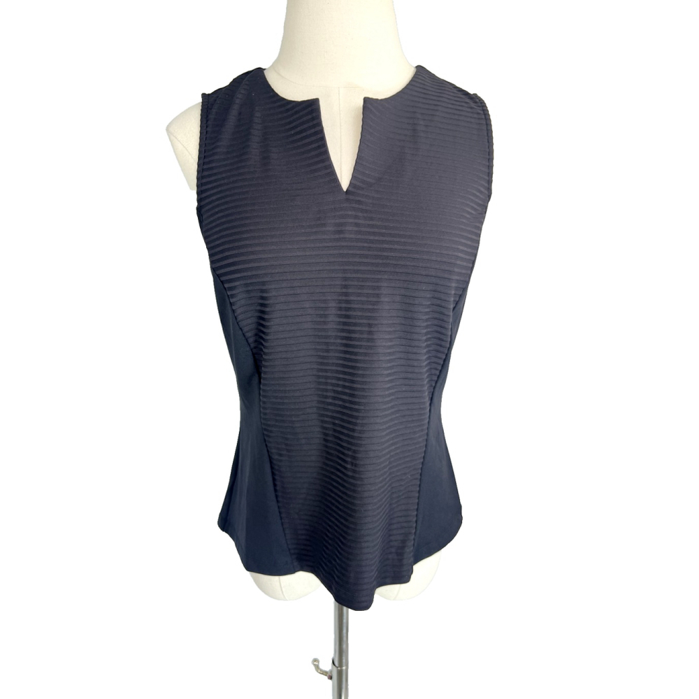 J McLaughlin Aria Top Womens‎ XS Black Sleeveless Split V Neck Fitted Jacquard